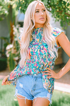 Sky Blue Loose Painted Floral Tee