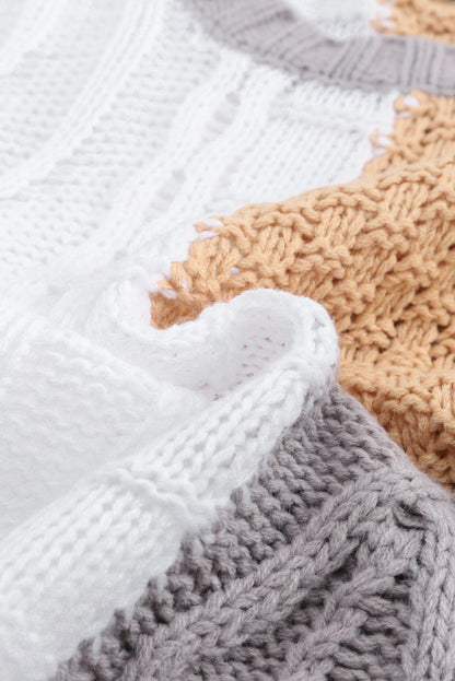Brown Colorblock Mixed Textured Sweater