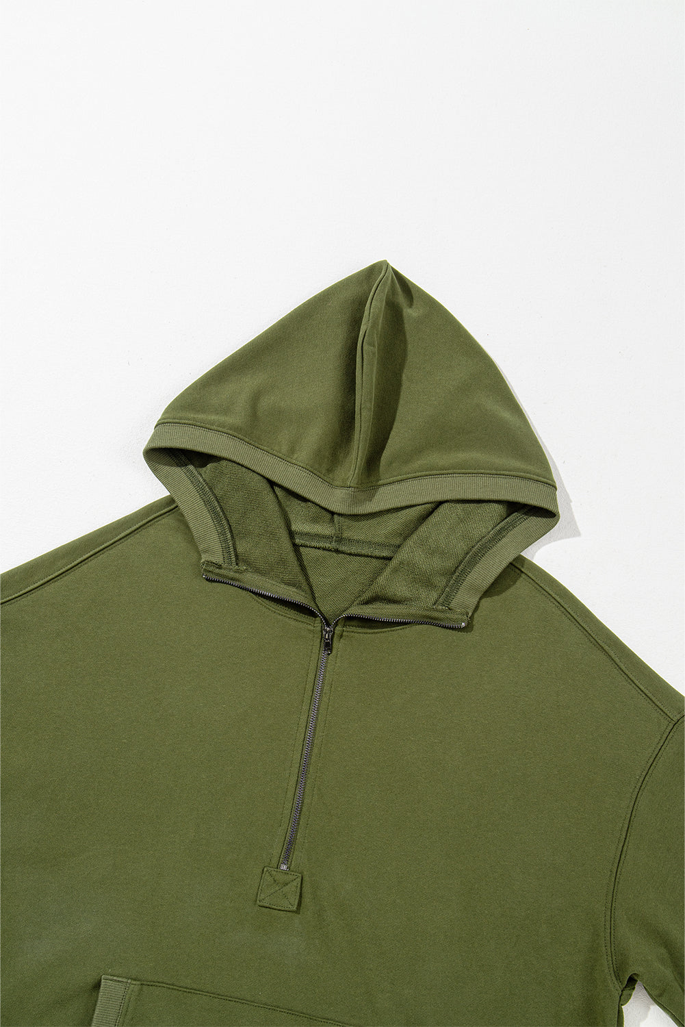 Parchment Solid Kangaroo Pocket Half Zipper Oversized Hoodie