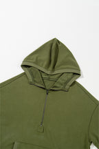 Parchment Solid Kangaroo Pocket Half Zipper Oversized Hoodie