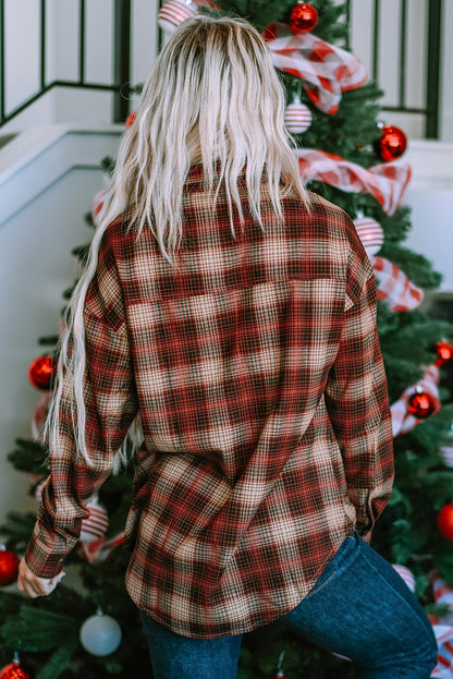 Fiery Red Plaid Zip Up Chest Pocket Shacket