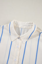 Sky Blue Stripe Drop Shoulder Bubble Sleeve Loose Shirt