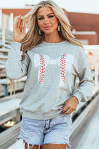 Gray Rugby Football Bowknot Graphic Game Day O Neck Sweatshirt