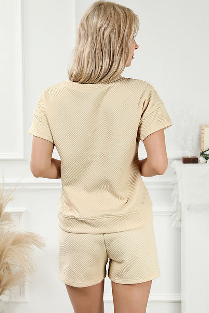 Gray 2pcs Solid Textured Drawstring Shorts Set