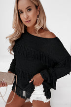 Khaki Boho Tasseled Knitted Sweater