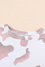 Brown Cow Spots Print Drop Shoulder Puff Sleeve Sweatshirt