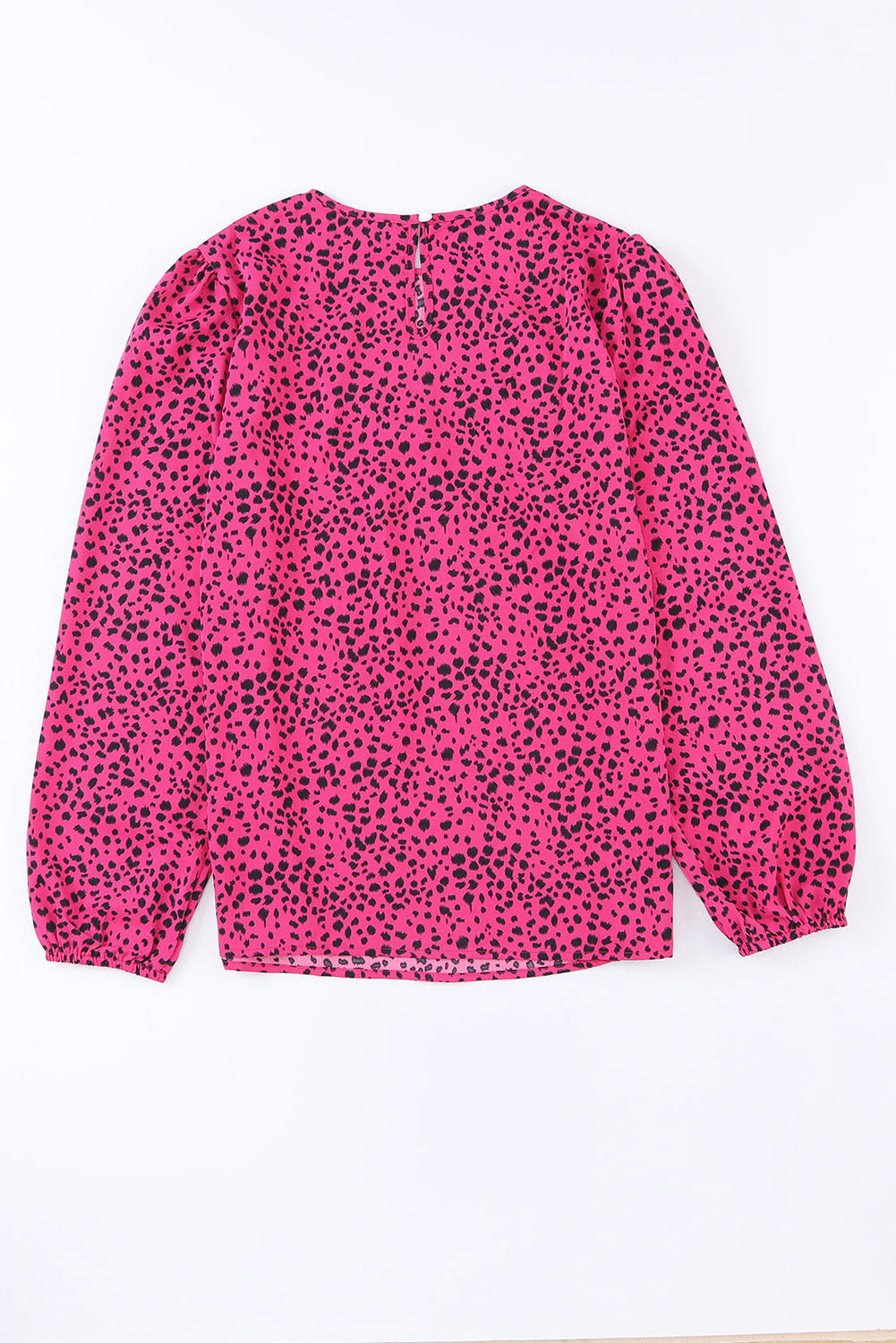 Rose Leopard Print Pleated Blouse with Keyhole