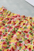 Yellow Floral Print Flutter Sleeve V Neck Tank Top
