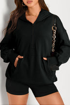 Parchment Solid Kangaroo Pocket Half Zipper Oversized Hoodie