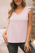 Plain Ruffled V Neck Tank Top