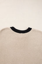 Light French Beige Contrast Trim Round Neck Batwing Sleeve Sweater Top