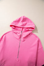 Parchment Solid Kangaroo Pocket Half Zipper Oversized Hoodie