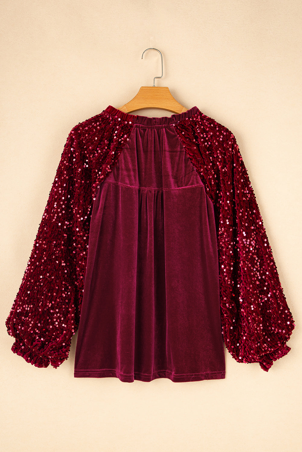 Evergreen Sequin Patchwork Sleeve Button Up Velvet Top