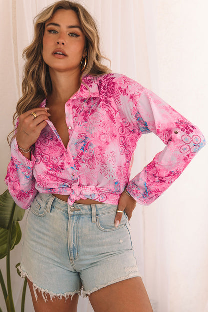 Floral Flutter Sleeve Lace-Up Blouse