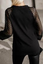 Black Waffled Knit Lace Long Sleeve Buttoned Cardigan