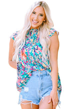 Sky Blue Loose Painted Floral Tee