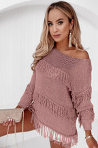 Khaki Boho Tasseled Knitted Sweater