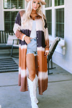 Multicolor Tie Dye Colorblock Button Down Maxi Kimono