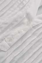 White V Neck Pleated Front Ruffled Sleeve Shirt