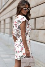 Ruffled One Shoulder Tie High Waist Floral Dress