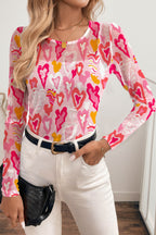 Rose Valentine Heart Mesh Long Sleeve Top