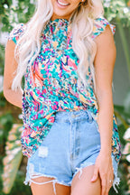 Sky Blue Loose Painted Floral Tee