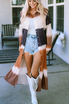 Multicolor Tie Dye Colorblock Button Down Maxi Kimono