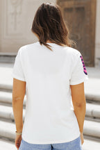 White Sequin Western Boots Round Neck T Shirt