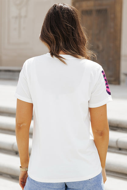 White Sequin Western Boots Round Neck T Shirt