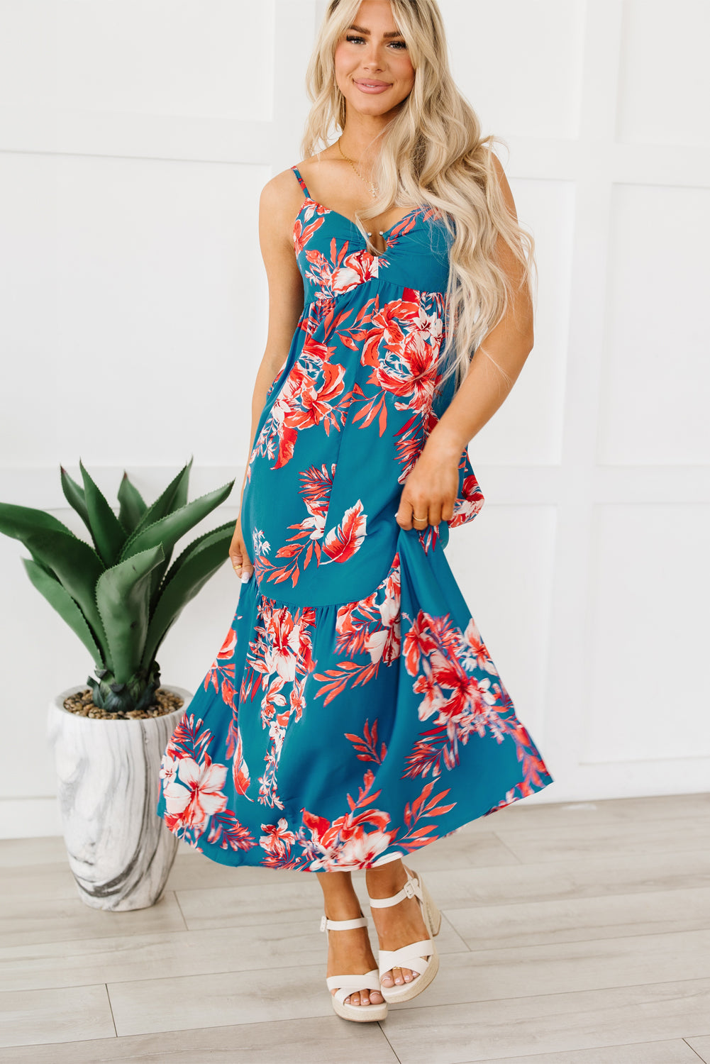 Sky Blue Strappy Open Back Floral Maxi Dress
