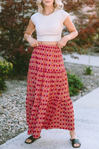 Rose Vintage Boho Floral Print Tiered Maxi Skirt