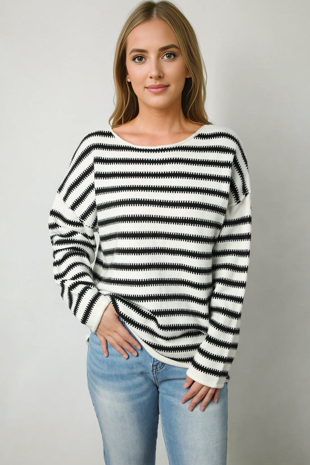 Yellow Striped Drop Shoulder Oversized Sweater