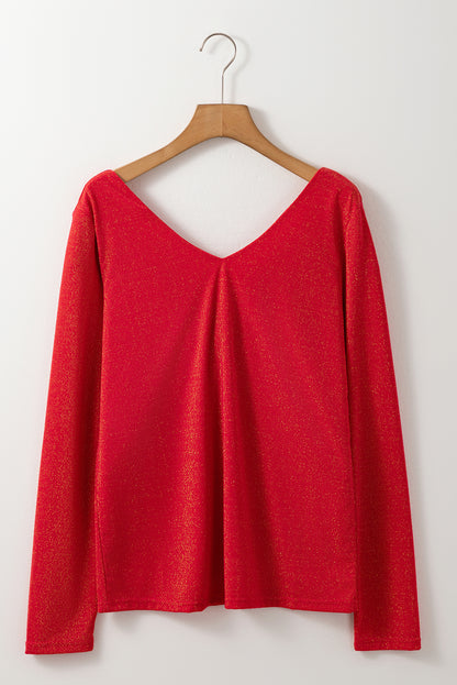 Black Metallic Bowknot Open Back V Neck Top