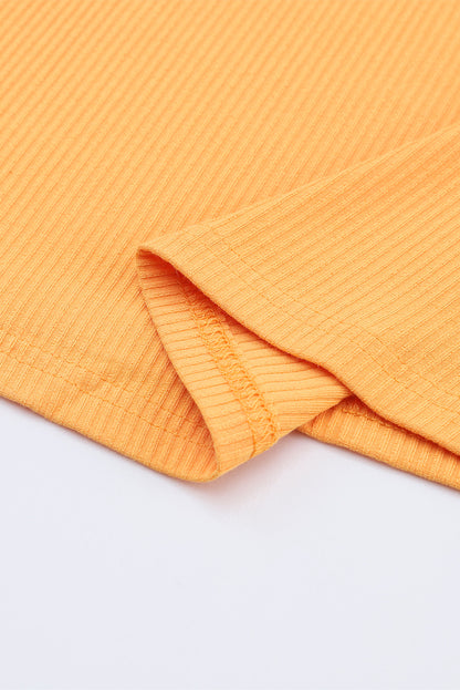 Yellow Flower Puff Sleeve Ribbed Knit Top