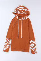 Pink Aztec Print Patchwork Thumb Hole Hoodie