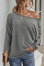 Khaki Solid Color Button Decor Dolman Sleeve Top