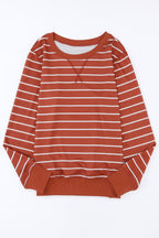 Striped Print Ribbed Trim Long Sleeve Top