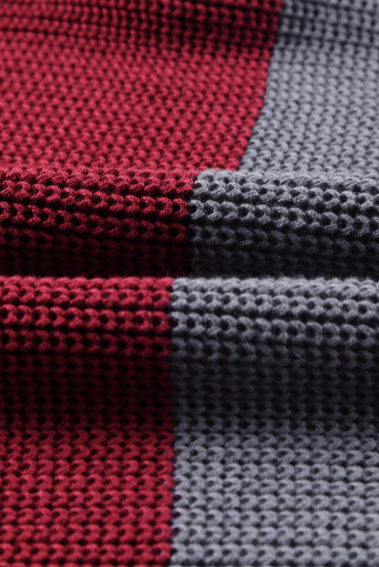 Color Block Knitted O-neck Pullover Sweater