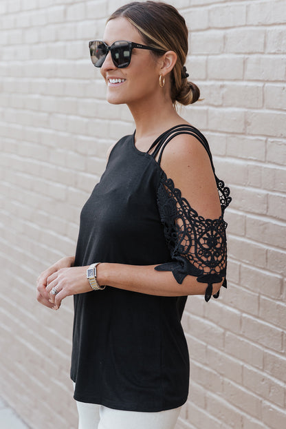 Lace Splicing Strappy Cold Shoulder Top