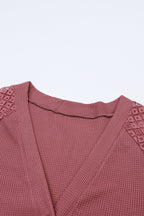 Black Waffled Knit Lace Long Sleeve Buttoned Cardigan