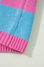 Strawberry Pink Colorblock Plaid Pattern Ribbed Trim Sweater Tank Top