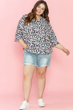 Brown Leopard Print V Neck Batwing Sleeve Plus Size Top