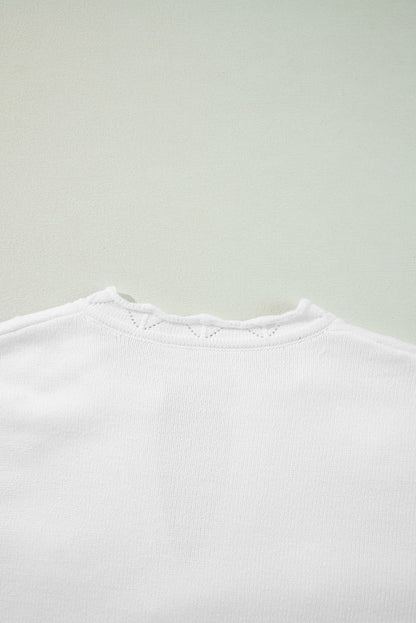 Peach Blossom Flower Detail Knitted Notched Neck Sweater