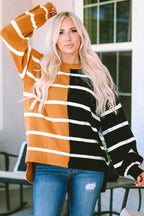Stripe Oversized Contrast Printed Dropped Shoulder Top