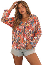 Multicolor Boho Floral Long Sleeve V-Neck Blouse