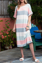 Multicolor Striped Color Block Loose Fit 3/4 Sleeve Dress