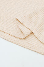 Apricot Leopard Print Patchwork Lantern Sleeve Waffle Knit Top