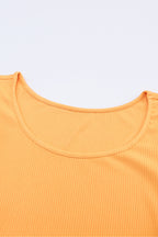 Yellow Flower Puff Sleeve Ribbed Knit Top