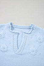 Peach Blossom Flower Detail Knitted Notched Neck Sweater