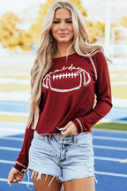 Red Game Day Rugby Football Graphic Thermal Knit Top